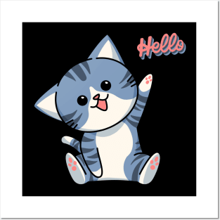 Cute Cat Says Hello - Cat Lovers Posters and Art